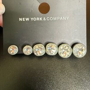 New York & Company Crystal Stud Earrings Set of 6 Silver‎ Tone